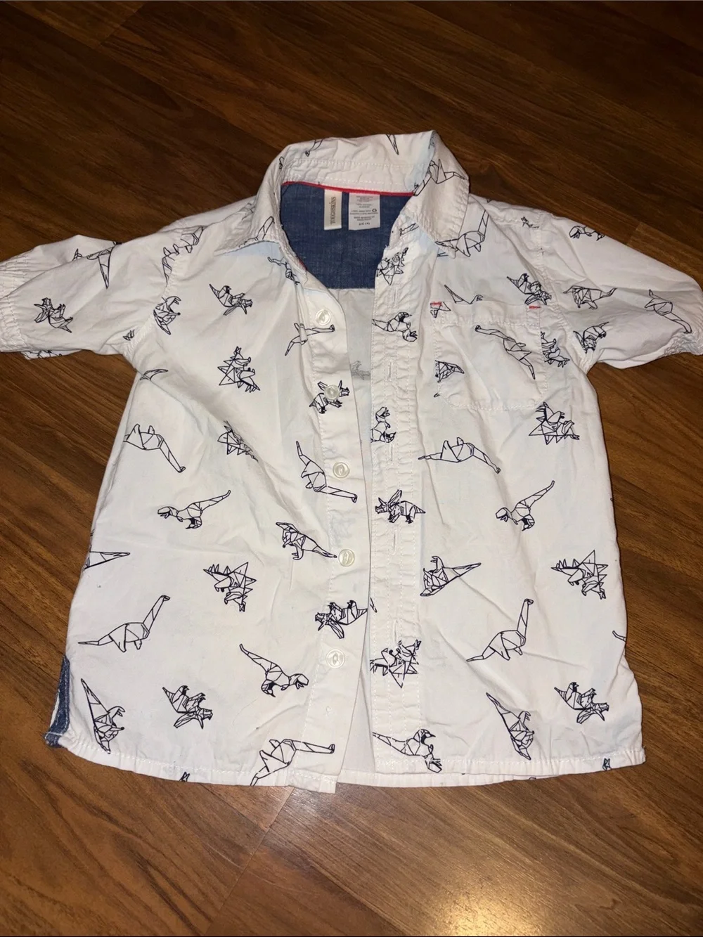 Toughskins White Short Sleeve Shirt with Navy Dino Print